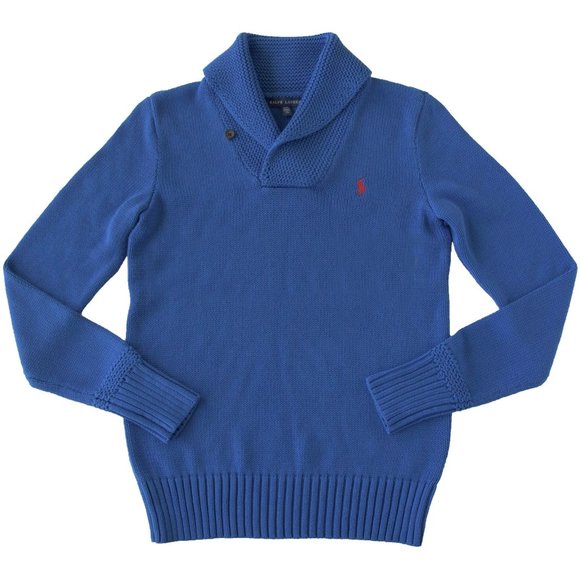 NEW Polo Ralph Lauren Fishermans Shawl Collar Sweater!  Blue With Red Player - Picture 1 of 2